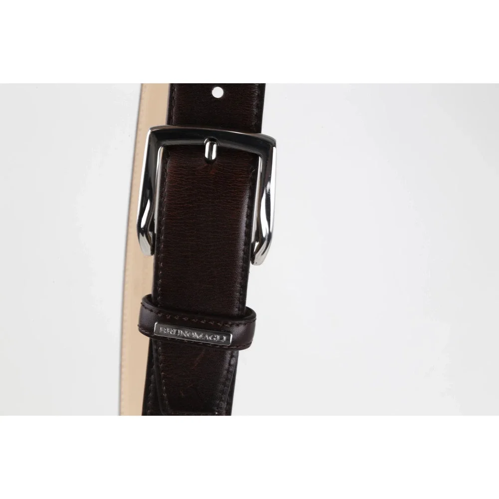 Bruno Magli Dark Brown Genuine Leather Belt Silver Single Prong Buckle 80 / 32